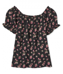 Childrens Place Black Floral Ruffle Top